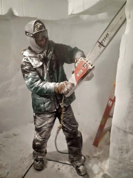 chainsaw work in the ice tunnels