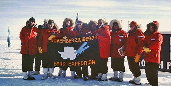 Pole visitors commemorating the  50th anniversary of Byrd's flight over Pole