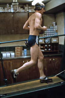 Chuck Huss training on a treadmill in biomed