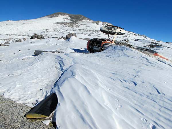 The helicopter wreckage in December 2010