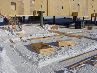 carps at work closeup view of the timber foundations