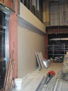 Sheetrock on the east wall