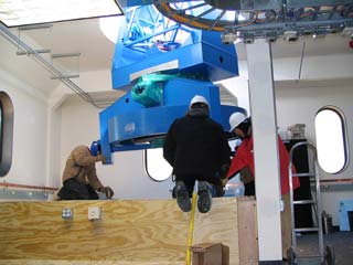 lowering the mount and positioning the feet