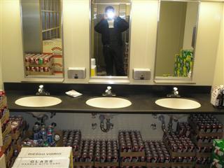 liquor and soda stored in the A4 women's room