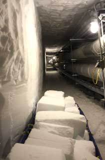 blocks cut from the walls of the ice tunnels