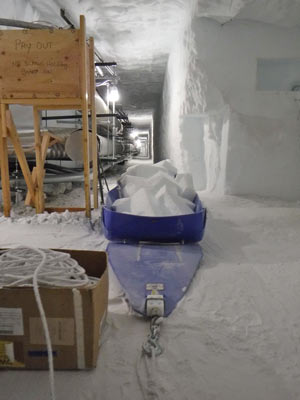 winching the sleds out of the tunnels