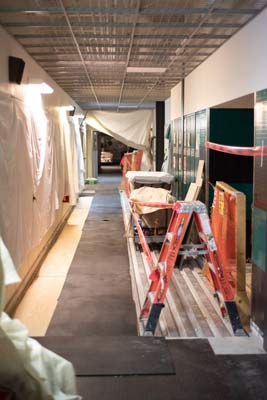 temporary walkway laid down during the floor rework