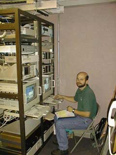 Andre Fortin in the GOES/TDRS control room on the second floor of the elevated dorm