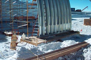let's take a break and go dome sledding first arch sections bolted down