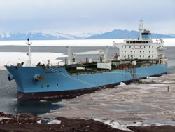 tanker unloading at the ice pier