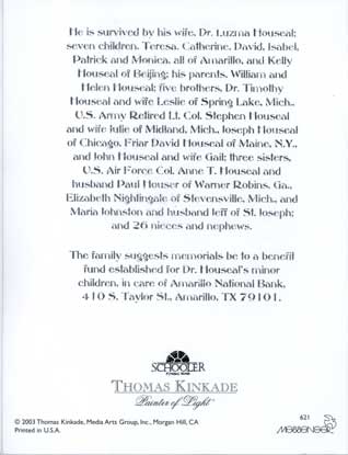Funeral card back page