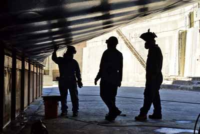 inspecting the bottom of the hull