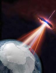 graphic of a high energy neutrino from a black hole hitting Earth