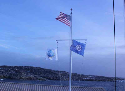 flags flying at Palmer Station