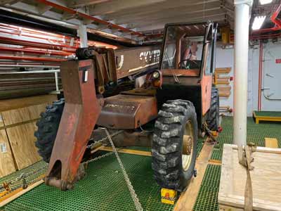 a safe dry place The forklift in the Gould hold