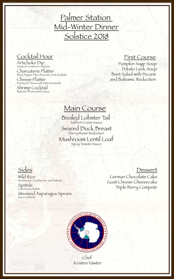2018 MW dinner menu