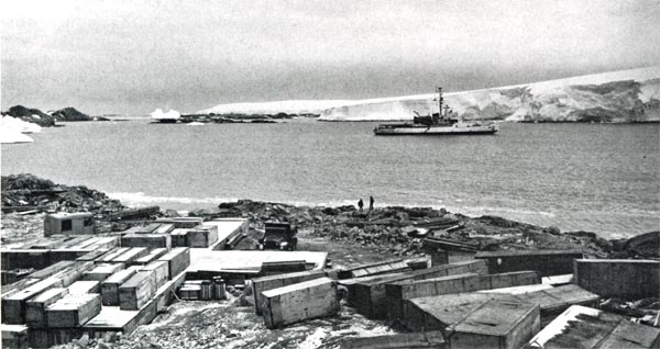 construction materials stacked on the Biolab foundation; the Westwind is in the background