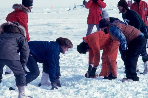 Christmas Day football game at Pole, 1976