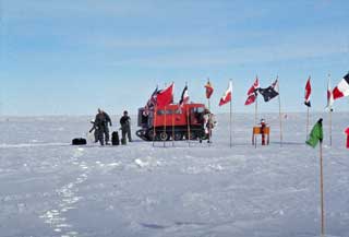 the team getting a ride to the ceremonial Pole