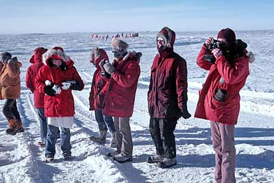 winterovers watching the opening flight land