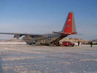 not penguin watching LC-130 at Davis for a medevac