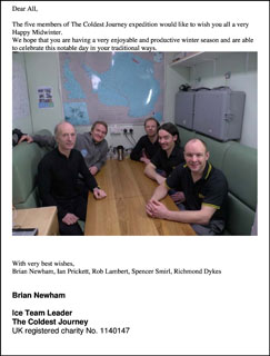 the Coldest Journey team's midwinter greeting