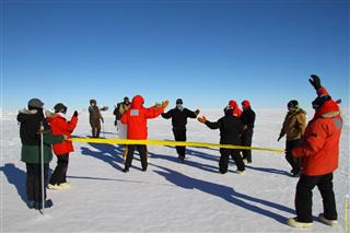 Marco Tortonese finishing the South Pole Marathon