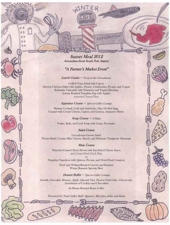 sunset dinner menu