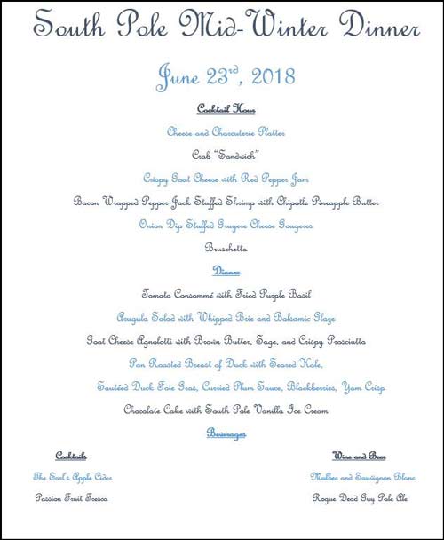 the 2018 midwinter dinner menu