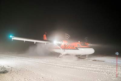 taxiing so the skis are on the mats