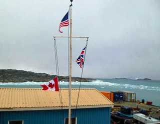 Canadian flag at half-staff at Palmer Station