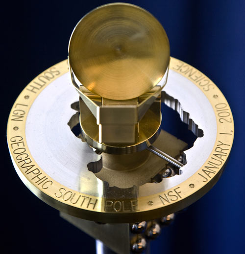 the South Pole marker installed on 1 January 2010