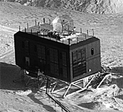 the original GOES antenna atop the elevated dorm