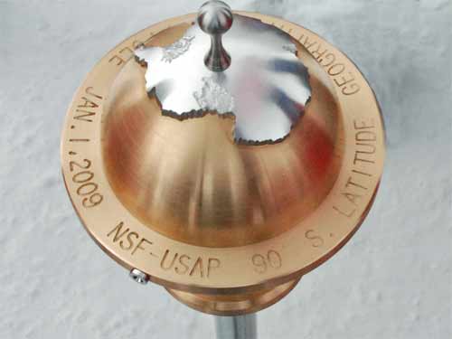 the South Pole marker installed on 1 January 2009