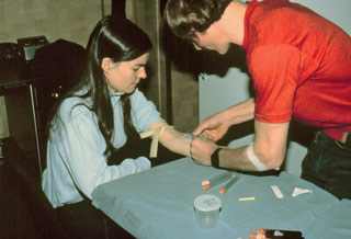 Cynthia getting blood drawn