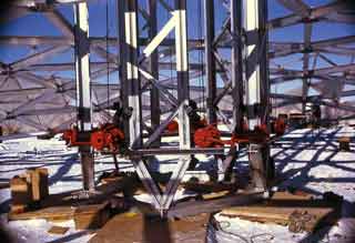 the hand winches used to raise the dome center section