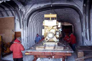 maneuvering the new generator into the dome