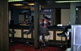 the bar in its original location in the back of the galley