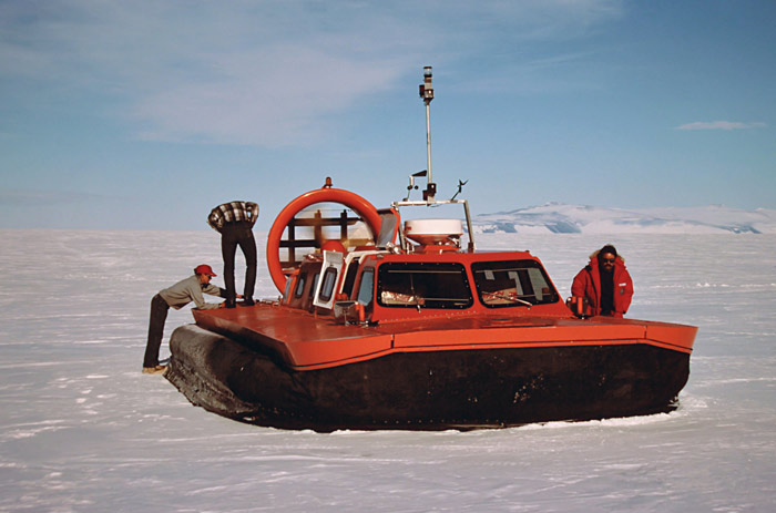 The newly arrived hovercraft undergoing testing/training at the end of the 1987-88 season