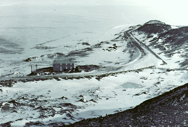 the incinerator building along the road to Hut Point