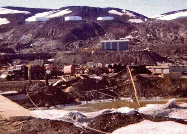 the incinerator building above the cargo yard