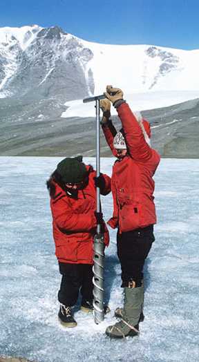 drilling through ice at Lake Bonney